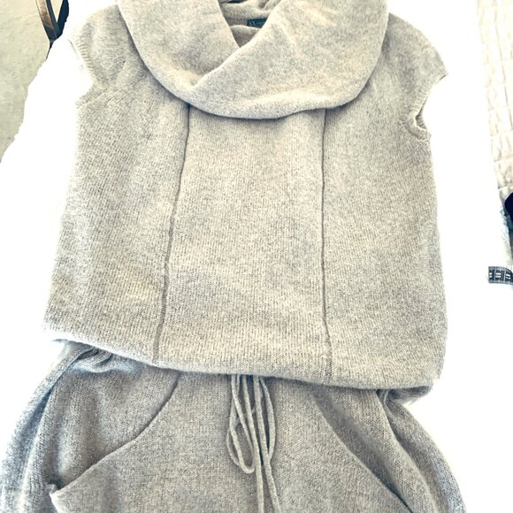 AX ARMANI EXCHANGE Designer Dress Tunic Grey Silver Thread Short Cap Sleeve Sz L - Picture 8 of 9